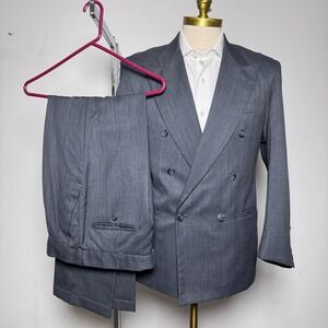 Limited Edition Suit Mens 36R 29W Grey Glen Plaid Double Breasted Peak Lapel
